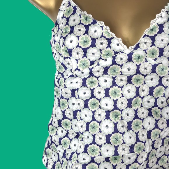 Anonymous Blue Floral Top Size Small Spaghetti Strap V-Neck Sexy Summer Cotton - Picture 2 of 6